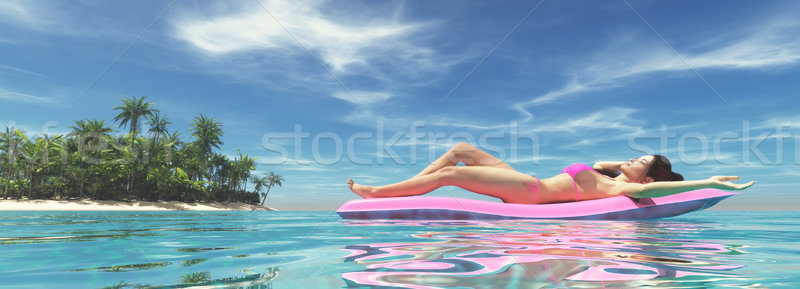 Femme rose air lit détente eau Photo stock © orla