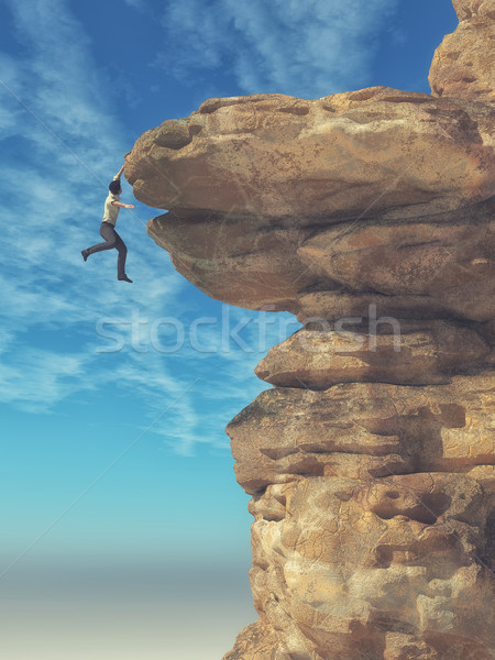 Fiatalember akasztás szirt perem extrém sport 3d render Stock fotó © orla