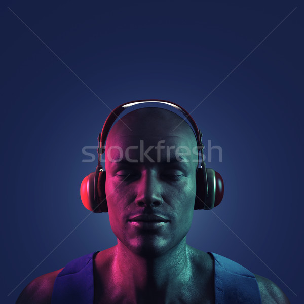 Zdjęcia stock: Młody · człowiek · słuchanie · muzyki · słuchania · słuchawki · 3d · ilustracja