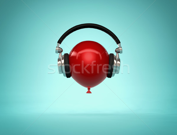 Foto stock: Lento · música · auriculares · rojo · globo · 3d