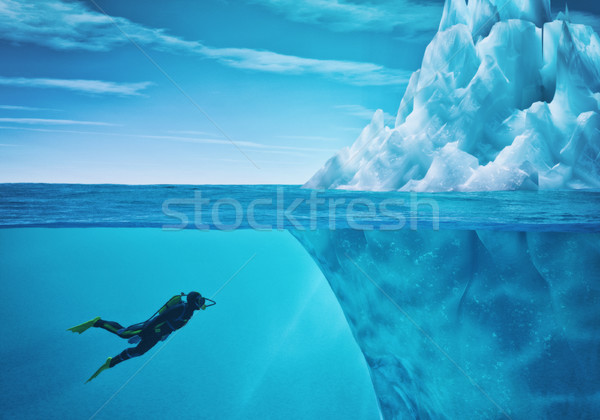 Stok fotoğraf: Dalgıç · yüzme · buzdağı · 3d · render · örnek · su