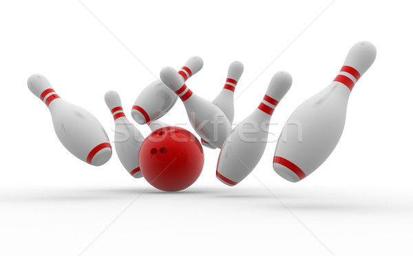 Bowling ball crashing into the pins  Stock photo © orla