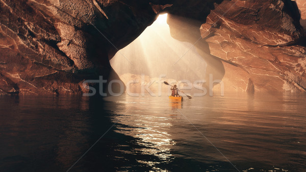 Barca grotta rendering 3d illustrazione natura mare Foto d'archivio © orla