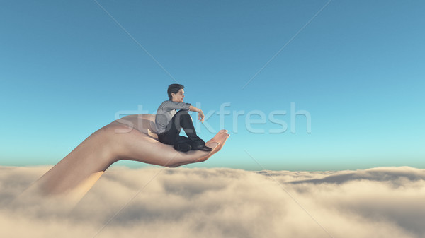 Man sitting overclouds Stock photo © orla