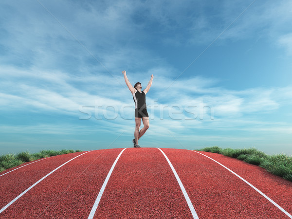 Athlete runner rises his hands to the sky Stock photo © orla