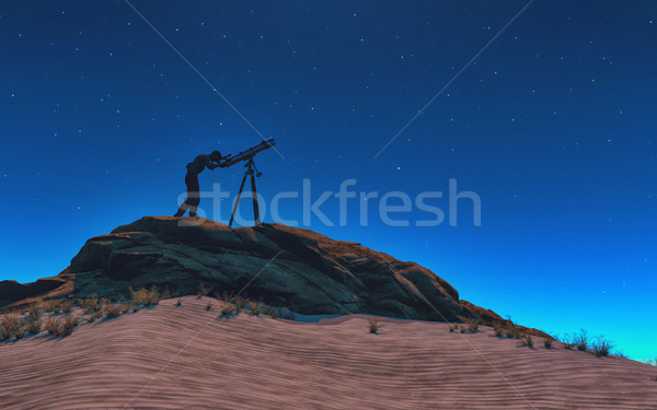 Hombre hasta montana mirando telescopio estrellas Foto stock © orla