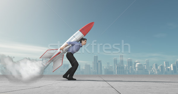 Zakenman jet pack raket boven Stockfoto © orla