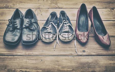 Különböző cipők fa asztal szexi divat háttér Stock fotó © orla