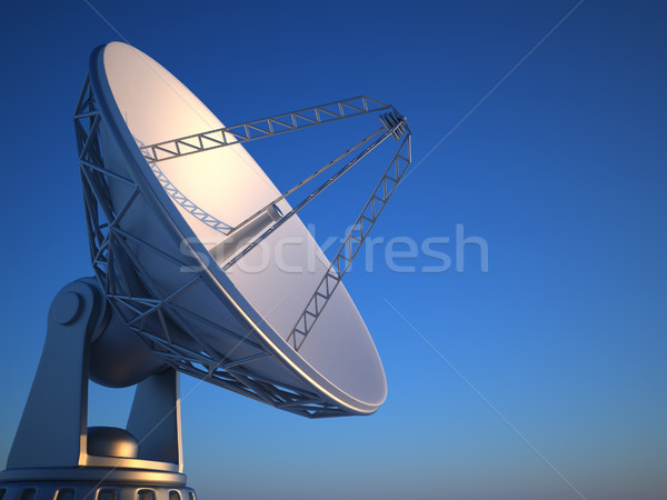 Radio telescoop 3d render illustratie schotel zonsondergang Stockfoto © orla