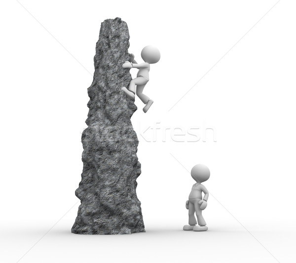 Foto stock: Escalada · penhasco · 3d · pessoas · homens · pessoa · montanha