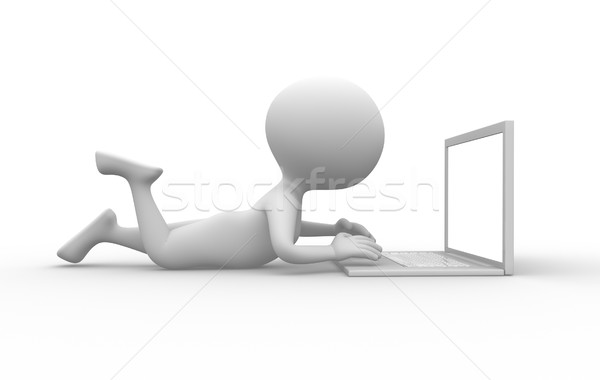 Laptop 3d emberek férfiak személy laptopot használ számítógép Stock fotó © orla