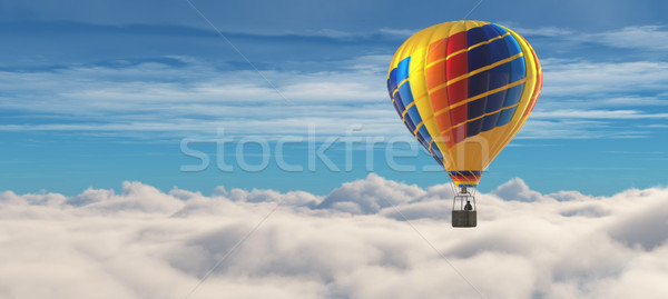 Foto stock: Balão · de · ar · quente · blue · sky · 3d · render · ilustração · esportes · nuvem