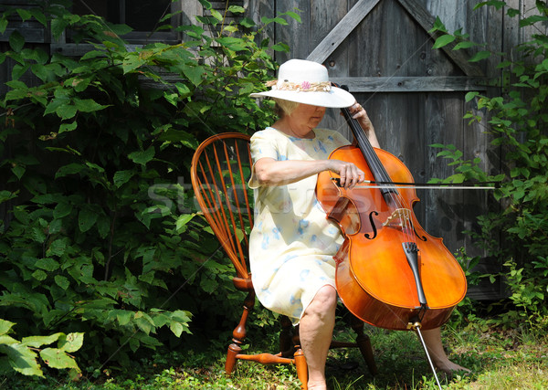Kobiet wiolonczelista odkryty łuk muzyk Zdjęcia stock © oscarcwilliams