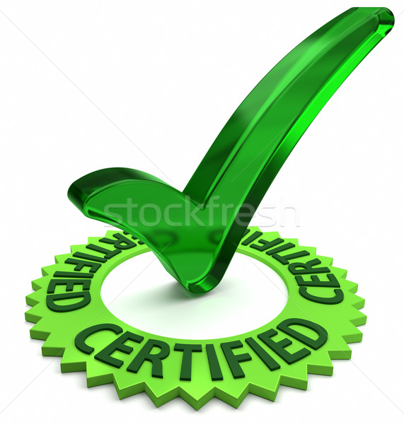 Certyfikowany zielone etykiety 3d tekst sprawdzić ocena Zdjęcia stock © OutStyle