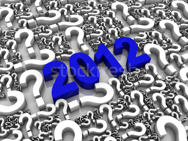 Mi 2012 3d szöveg kérdőjelek kék fehér Stock fotó © OutStyle