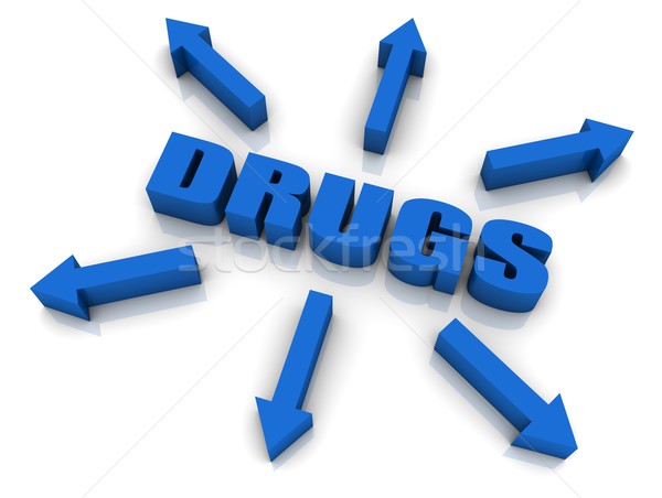 Ilaçlar 3d metin oklar işaret mavi beyaz Stok fotoğraf © OutStyle