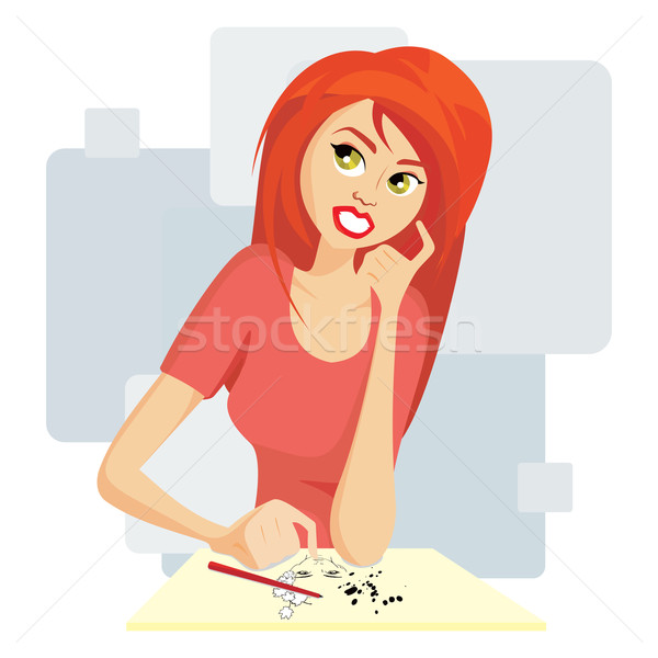 Csinos lány festmény rajz vörös haj női Stock fotó © oxygen64