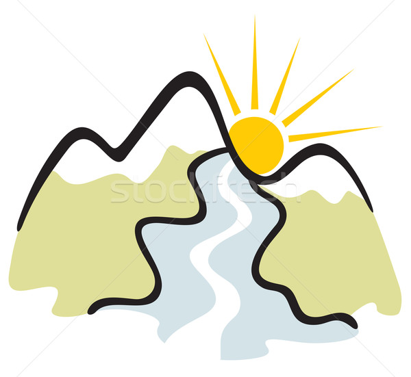 ストックフォト: 山 · シンボル · 山 · 川 · 太陽 · 水