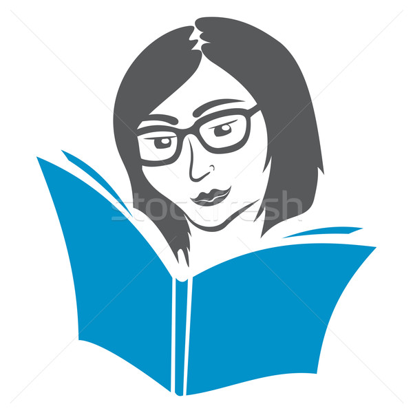 ストックフォト: 教育 · シンボル · 実例 · 女性 · 眼鏡 · 読む