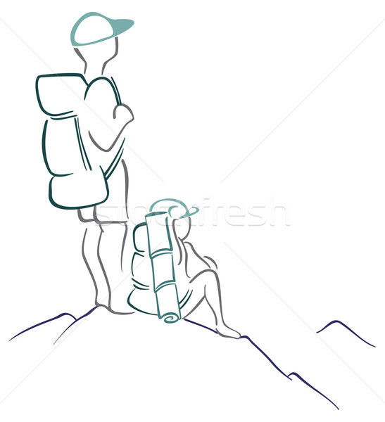 Ansicht Berg zwei Touristen ruhend top Stock foto © oxygen64