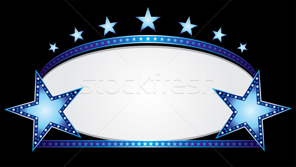 Niebieski owalny błyszczący neon gwiazdki banner Zdjęcia stock © oxygen64