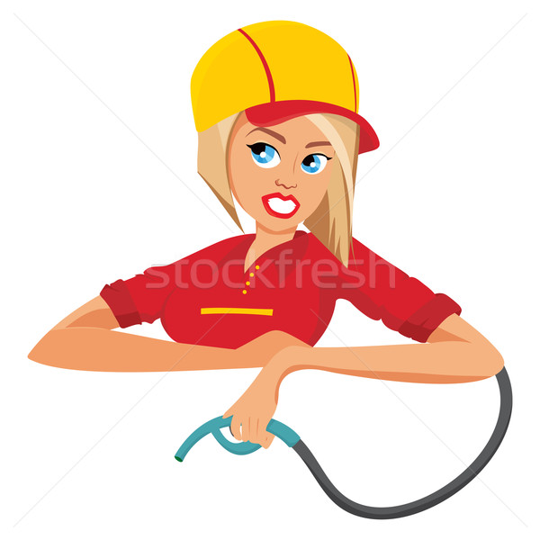 Stacji benzynowej usługi cartoon kobiet pracownika Zdjęcia stock © oxygen64