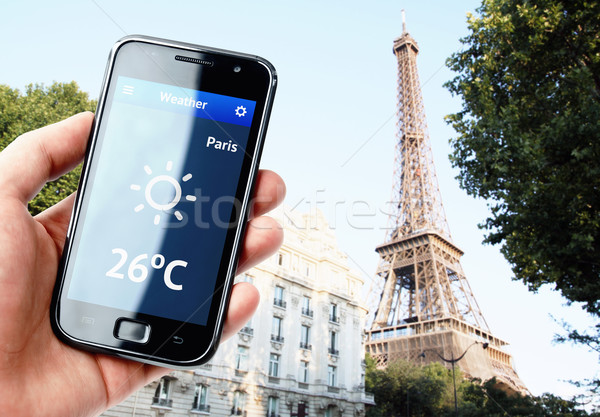 стороны смартфон погода Париж город Сток-фото © pab_map