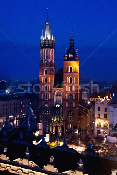 Церкви Краков ночь городского фары Готский Сток-фото © pab_map