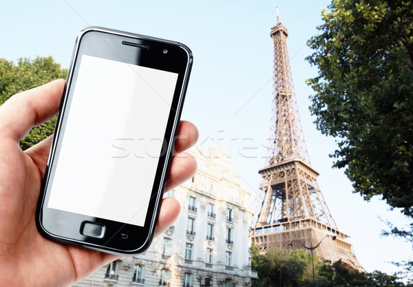 Сток-фото: стороны · смартфон · Париж · экране