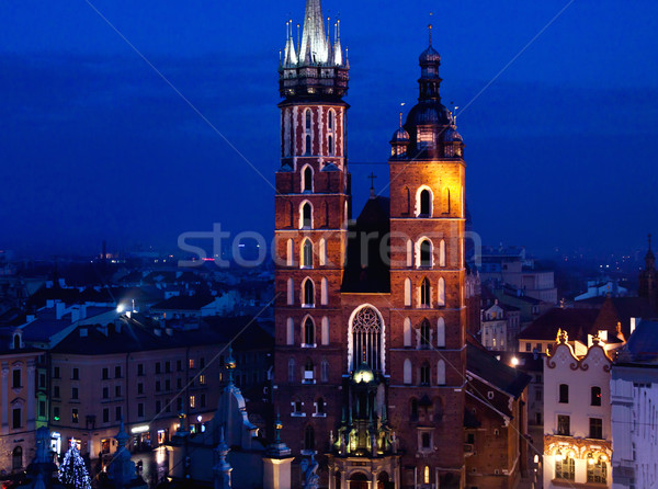 Kirche Krakau Nacht städtischen Lichter gotischen Stock foto © pab_map