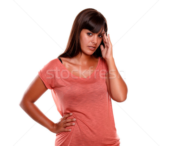 Cansado mulher jovem em pé dor de cabeça branco mulher Foto stock © pablocalvog