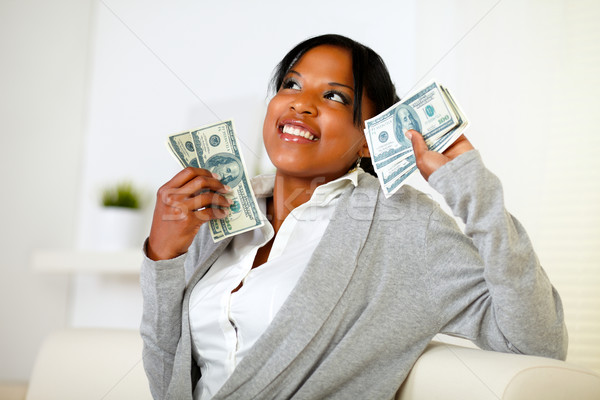 Stock foto: Frau · halten · Cash · Geld · Porträt