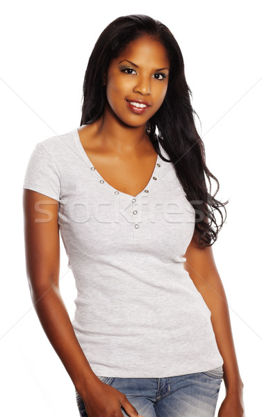 Csinos afroamerikai nő portré izolált fiatal boldog Stock fotó © pablocalvog