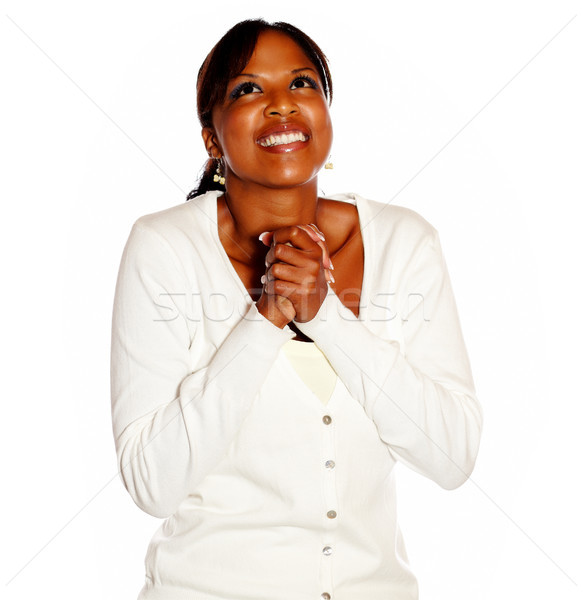 Stockfoto: Opgewonden · volwassen · vrouw · geïsoleerd · glimlach