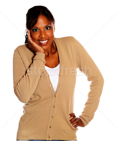 Feliz amigável mulher olhando fundo jovem Foto stock © pablocalvog