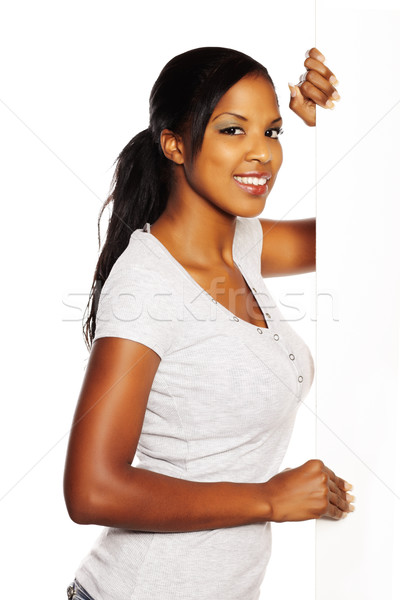 Foto stock: Mulher · retrato · jovem · bastante · mulher · negra