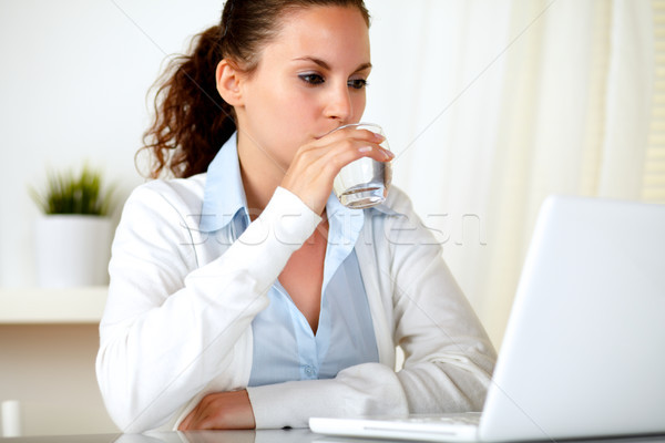 Genç kadın su ev dizüstü bilgisayar ofis Stok fotoğraf © pablocalvog