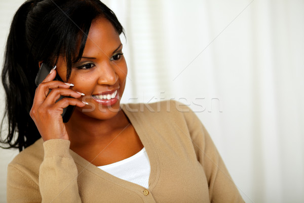 Belo mulher negra telefone móvel retrato casa beleza Foto stock © pablocalvog