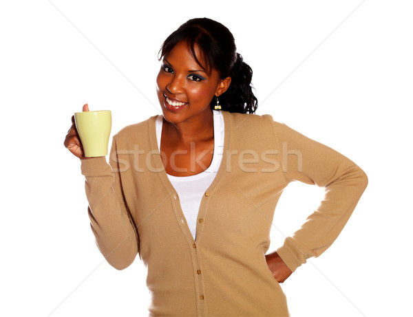 Piękna kobieta kawy piękna czarnej kobiety biały wody Zdjęcia stock © pablocalvog