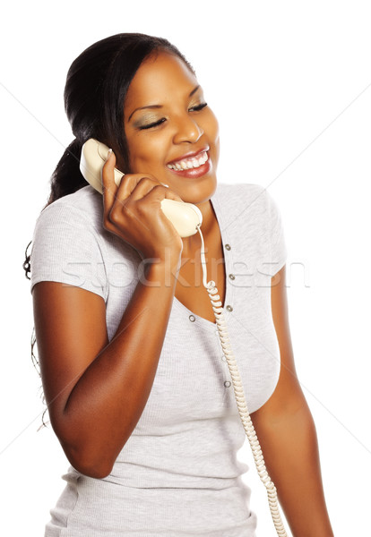 черную женщину телефон портрет изолированный молодые довольно Сток-фото © pablocalvog