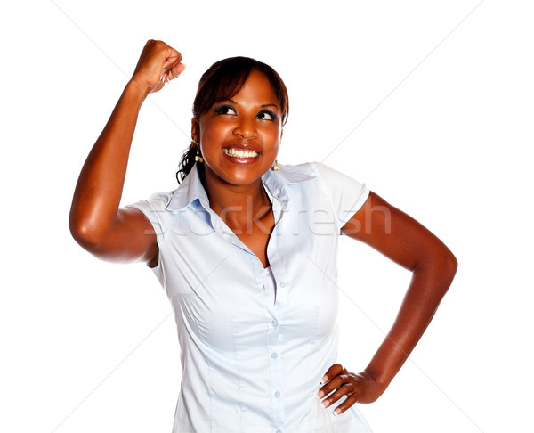 Feliz animado mulher vitória branco Foto stock © pablocalvog
