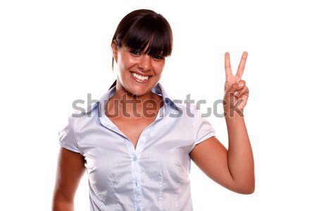 Przyjazny młodych kobiet zwycięski postawa uśmiechnięty Zdjęcia stock © pablocalvog