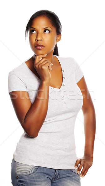Czarnej kobiety myślenia portret odizolowany młodych dość Zdjęcia stock © pablocalvog
