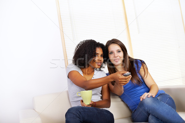 Cute девочек смотрят телевизор портрет два Сток-фото © pablocalvog