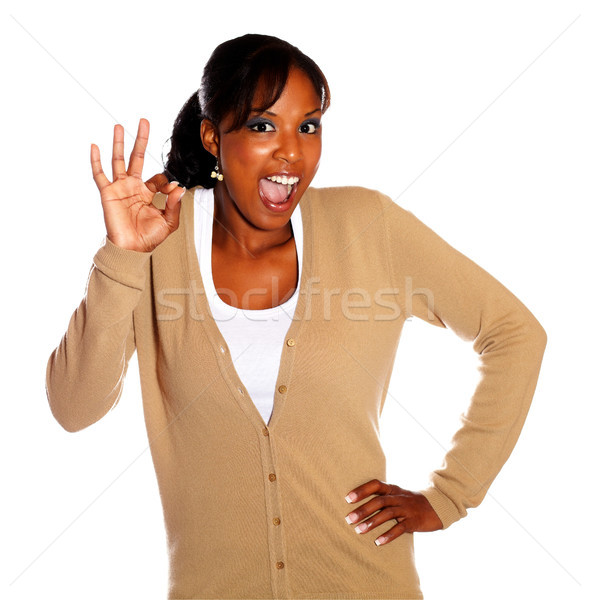 Happy young woman saying great job Stock photo © pablocalvog
