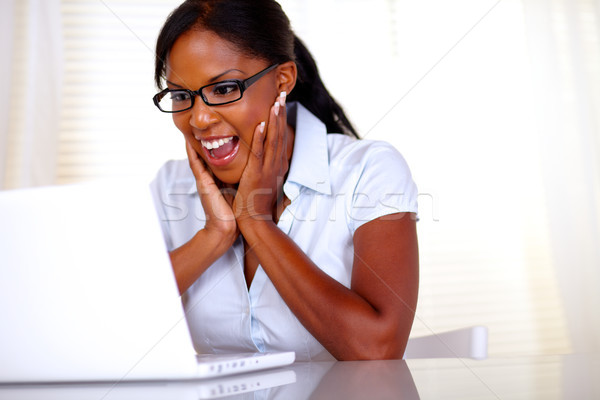Stock photo: Excited woman looking to laptop screen