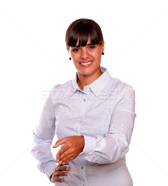 Smiling pretty business woman extending handshake Stock photo © pablocalvog