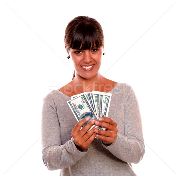 Сток-фото: улыбаясь · молодые · женщины · деньги · глядя · портрет
