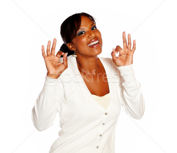 Stock photo: Smiling woman looking at you saying great job