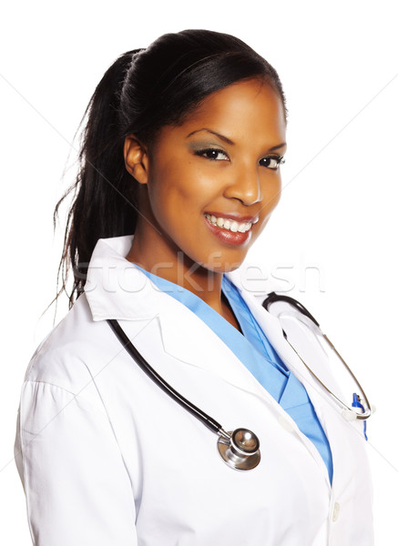 ストックフォト: 医師 · 黒人女性 · 肖像 · 孤立した · 小さな · かなり